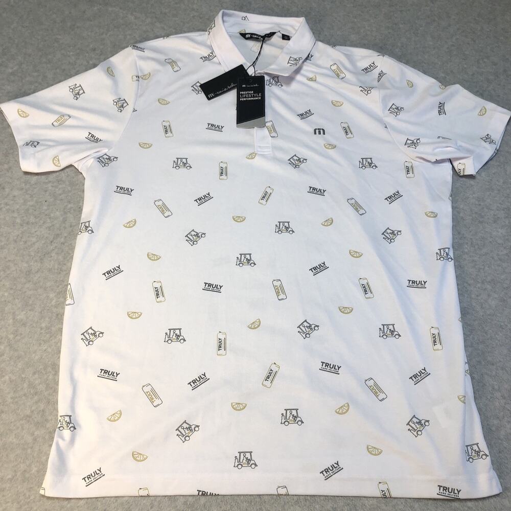 Travis Mathew Polo Shirt Mens XXL White Truly Hard Seltzer Short Sleeve Golf New